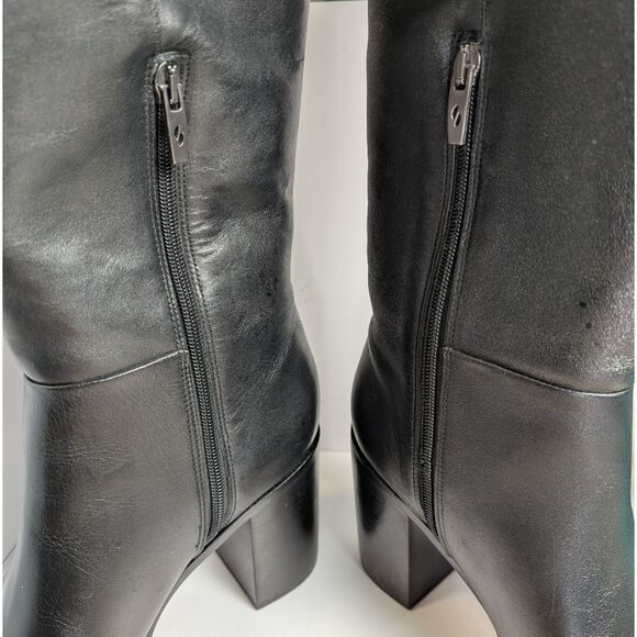 Franco Sarto Ticada Black Leather Knee-High Pointed Toe Block Heel Boots 10 - Picture 9 of 9